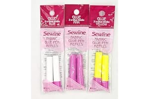 MERCERÍA SUANCES Pack sewline 6 recambios para barra de pegamento textil (6 unidades: 2 azules, 2 amarillos, 2 rosas). Pack ahorro