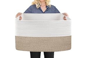 MEGASKET Extra stor rektangulär bomullsrepkorg, 60 cm x 40 cm x 35,8 cm, brun, bomull, filt, leksak, tvätt, förvaring, organi