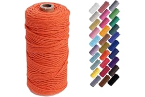 Binwat Macrame Cord Thick Natual Cotton Cord Yarn Macrame Rope Cord Cotton Rope for Wall Hangings, Plant Hangers, DIY Crafts, Home Decorations, Gift Wrapping 3mm x 100m (Orange)