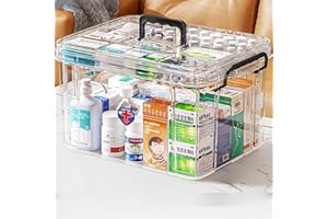 Sightday Medicine Storage Box,Household Medicine Storage Box Organiser,Double Layers First Aid Box,Multi Grid Portable with Lid Medication Cabinet for Home(Transparent-L)