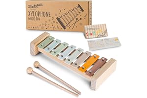 Stoie's Colour of joy Xylophone for Kids and Toddlers 3-5, Tuned C-Key Wooden 8 Notes Xylophone with Mallets and Music Song book, Montessori Toy