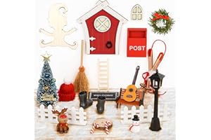 Uuams Wichteltür Set, 35PCS Wichtel Zubehör, Wichtel Baustelle, Geschenke für Mädchen Junge, Wichteltür Komplettset mit Feentür, Briefkästen, Stiefel, Leiter, Weihnachtsbaum