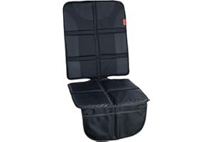 Lusso Gear Universal Autositzschoner - Dick Gepolsterte wasserdichte Leder & Stoff Kindersitzunterlage und Haustier Sitzschutz Auto - 2 Netztaschen - Anti-Rutsch Rückseite - Ohne Aufdruck (Schwarz)