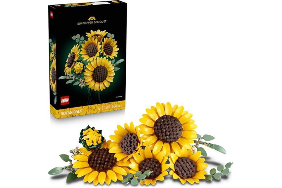 LEGO Botanicals Sunflower Bouquet - Artificial Flowers Set for Adults - Faux Sunflowers & Eucalyptus Stems for Living Room or Bedroom Decor - DIY Gift Idea for Women - 11502