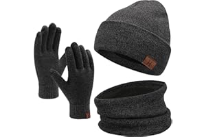Bequemer Laden Winter Warm Mütze Loop Schal und Touchscreen Handschuhe Set für Herren und Damen, Wintermütze Strickmütze Beanie Schlauchschal Winterhandschuhe Strickhandschuhe mit Fleece Gefütterte
