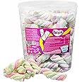 Frisia Rainbow Marshmallow Sweets Bulk - 680g Twister Cable Mallows Confectionery with Cream Vanilla Tub of Sweets with Topline Card. Kids Sweets for Birthdays, Camping, Party Bag Fillers.