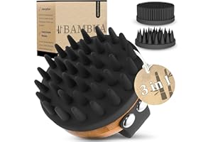‎BAMBUA BAMBUA Kopfhaut Massagebürste - (3 AUFSÄTZE) vielseitige Kopfmassage Bürste mit Anti-Schuppen Effekt - Premium Haar Massagebürste Haare - Utensilienset inkl. E-Book „Gesunde Kopfhaut“ (Schwarz)