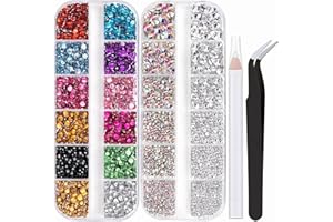 FAMIDIQGO Dwa opakowania kryształów, kolorowe + AB + przezroczyste białe kamienie stras z ołówkiem i pęsetą tback