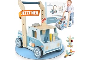 Entdeckerland Lauflernwagen aus Holz – Stabiler Schiebewagen mit gebogenem Griff – Motorikspielzeug für Jungen & Mädchen – Montessori Spielzeug ab 1 Jahr - 3 in 1 Walker
