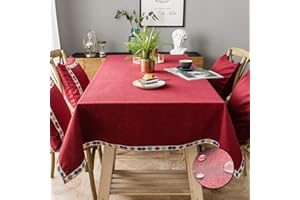Pahajim Obrus Prosty Styl Bez Zmarszczek Eleganckie Obrusy Lniane Zmywalny Obrus Stół Kuchenny Pokrowce Pyłoszczelna Dekoracja Stołu Ogrodowego (Czerwony, Prostokątny/Owalny, 135x220 cm)
