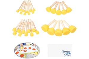 Kare & Kind 30 TLG. Rundschwamm Pinsel Set - Malwerkzeuge - Für Heimwerker, Bastler, Schablonen, Graffiti - Verschiedene Größen - Schaumpinsel und Holzgriff