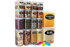 Hibisaws 47L Zestaw Pojemników na Żywność o Dużej Pojemności, 22 Elementy, 6 Rozmiarów (od 8.5L do 0.52L), BPA-free, Przezroczyste Pojemniki z Pokrywkami, Organizery Kuchenne