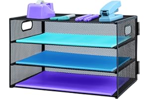 TSDRBWO Organizador de Escritorio de 3 Niveles con Asa, Organizador de Archivos de Malla Extraíble para Oficina - Organizador de Escritorio de Malla - Organizador de Escritorio para Documentos A4, Negro
