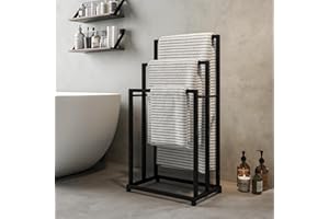 FOUBAM Handtuchhalter, Handtücher Handtuchständer freistehend mit 3 Handtuchstangen, Badezimmer Badetuchhalter Stahl, Bad Handtuchhalter, schwarz