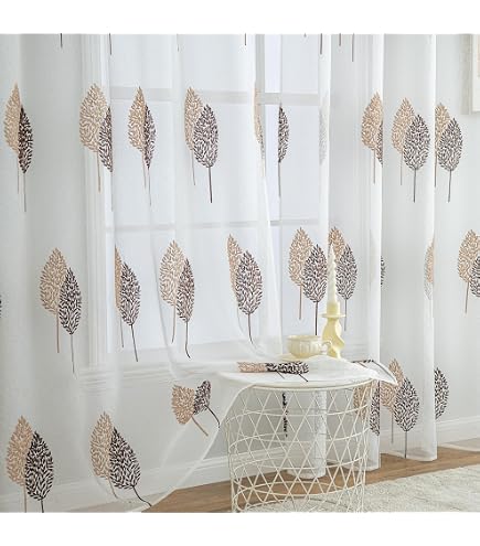 Durchsichtige Vorhänge Mit Besticktem Blumenmuster | Lavendel & Lila | 2 Paneele 140x215 Cm | Halbtransparent Für Schlafzimmer & Wohnzimmer
