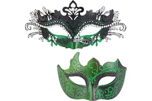 MYSEUNI Masquerade Masks for Couples - Shiny Rhinestone Metal Filigree Venetian Mask & Mens Venetian Mask for Mardi Gras