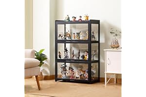 JFOZDM Vitrina , Vitrina Expositora Multifuncional de Vidrio a Prueba de Polvo, Diseño de Puerta de Gabinete Con Solapa, Vitrina Cristal Para Oficinas, Dormitorios, Salas de Estar 70*34*106CM Negro
