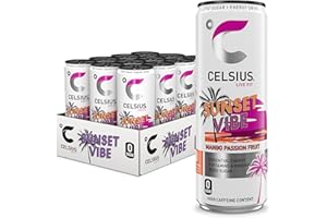 CELSIUS Sunset Vibe, Sparkling Energy Drink, 7 Vitamins, Caffeine, No Artificial Colours, Sugar Free Energy Drinks, Mango Passionfruit, 355 mL, 12-Pck