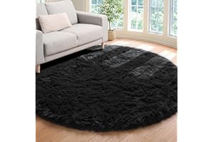 ONASAR Black Round Area Rugs 6ft, Ultra Soft Bedroom Circle Rug for Kids Girls Boys Teen Room, Fluffy Plush Shaggy Carpet Floor Mats for Baby Nursery Living Room Playroom Dorm Home Decor