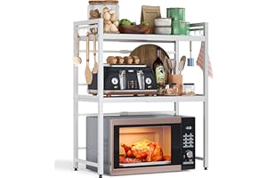 NETEL Soporte Extensible para microondas de 3 Niveles, Estante microondas encimera Ajustable, Soporte de Horno de Cocina, estanteria Cocina encimera, Organizador microondas con 8 Ganchos, Blanco