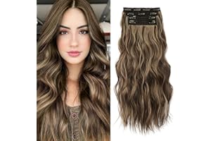 Sofeiyan Extensiones de Clip de Pelo 4PCS Cabello Extensiones Largo Ondulado con Clips Extensiones de Cabello Sintético Trama Encaje Suave Postizo para Mujer 50cm Rubio Miel Mixto Castaño Claro