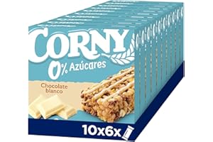 Corny - Barritas de Cereales 0% de Chocolate Blanco, Sin Azúcares Añadidos, Bajo en Calorias y Grasas Saturadas, Fuente de Energía, Fibra y Proteinas, Pack de 10 (60 unidades), 6x20 g