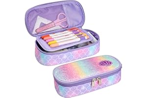 Bagseri Pencil Case for Girls - Cute Pencil Case for Kids Large Capacity Pencil Box for Girls, Multifunction Pencil Bag with Compartments, Pen Case Only (Glitter Purple, Mermaid)