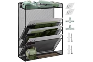 IOUGDSEC 5 Tier A4 Mesh in Tray Hanging Wall File Holder Magazine Document Holder Mail Organiser Magazine Storage Rack, Storage Letter Trays Desktop File Organizer