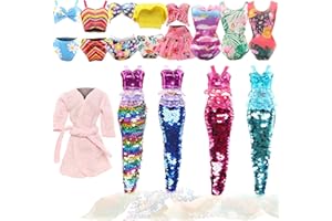 Festfun 10 Doll Clothes Summer Accessories 5 Swimsuits 4 Mermaid Dresses 1 Bathrobe for 11.5 Inch Dolls