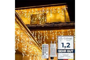 ‎WOWDSGN WOWDSGN LED Eisregen Lichterkette Außen, 15M 660LED Eiszapfen mit Timer 8 Modi IP44 wasserdicht Strombetrieben, Lichtervorhang für Weihnachten Dachkante Dachrinne Terrasse Balkon Warmweiß