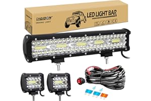 RIGIDON 8D 15 Zoll 38 cm 300W led lichtbalken mit 12V kabelbaum und 2 pcs 4 zoll 60W strahler spot arbeitsscheinwerfer bar für SUV Offroad ATV UTV Traktor LKW 4x4 Auto, 6000K Weiß led scheinwerfer