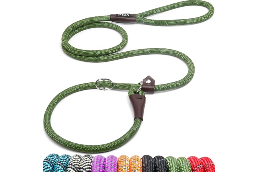 Fida Slip Lead for Dogs | 1.8m, One-Size-Fits-All, Slip-On Rope Leash. Easy to Slip On, No Collar or Harness Needed. Durable & Weather Resistant Climbers Rope with Reflective Stitching (Green)