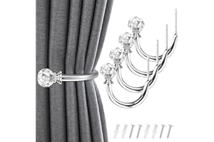 IAGORYUE 4 Pieces Curtain Holdbacks U Form Wall Mounted Curtain Tie Backs Hook Decorative Metal TieBacks with Crystal Ball Curtains Holder Holdbacks for Window Shower Drapery Voile Towel Coat (Silver)
