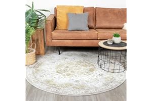 ‎FRAAI | HOME & LIVING FRAAI | Home & Living Teppich Vintage Rund - Lago Grün Creme - Baumwolle, Polyester - Flachgewebe - Vintage - Orientalisch - Wohnzimmer, Esszimmer, Schlafzimmer - Carpet