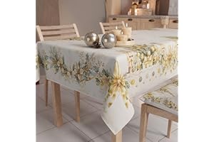 PETTI ARTIGIANI ITALIANI - Mantel Navideño Antimanchas para Mesa, 100%, Oro de Navidad, X12 Asientos (140x240 cm)