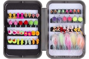 Bassdash Fly Fishing Lures Kit with Box Nymph Beadhead Wet Fishing Dry Flies for Trout Bass Salmon (57 pcs assorted steelhead/salmon/trout flies)
