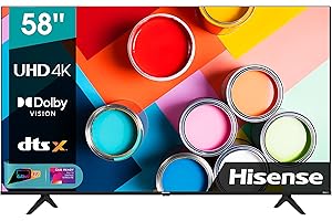 Hisense 58" UHD 4K 2022 58A6FG, Smart TV VIDAA 5.0, HDR Dolby Vision, IPS, Controlli vocali Alexa / Google Assistant, Tuner DVB-T2/S2 HEVC 10, 4K, nero