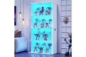 ‎LVIFUR Lvifur Vitrine mit LED Beleuchtung und Glastüren für Sammlerstücke,Wein,35×70×168cm 4-Lagen Glasvitrine Vitrinenschrank mit Intelligente Sensorik für Wohnzimmer Schlafzimmer,Weiß