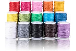 SOSMAR Waxed Cotton Cords, SOSAMR 15 Rolls 1MM 10M Waxed Thread String Ropes for Jewellery Bracelets, Anklet, Beading, Necklaces Making and Leather Sewing