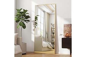 BEAUTYPEAK Miroir pleine longueur incassable 60 x 165 cm, miroir sur pied suspendu ou appuyé contre le mur, grand miroir de sol avec support pour chambre à coucher, salon ou dressing, doré