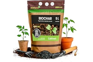 CULTIVERS Biochar Carbón Vegetal 5 L (1kg) Mejorador de suelo ecológico para huerto, césped, compost y plantas, Biocarbón acondicionador potencia fertilidad retiene agua y nutrientes y secuestra CO₂