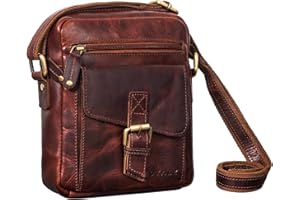 ROYALZ 'Knoxville' Piccola Borsa in Pelle Vintage da Uomo Borsa a Tracolla Vintage Mini Messenger