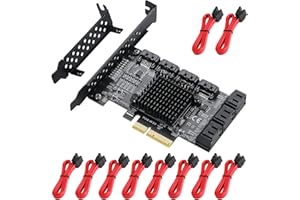 MZHOU Scheda di Espansione PCI-E SATA a 10 Porte, Controller PCI Express 4x SATA, Scheda PCIe SATA 3.0 da 6 Gbit/s Con 10 Cavi SATA, Chip ASM1166 + JMB5XX