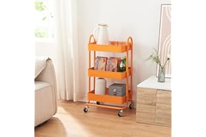 [en.casa] Servierwagen Pyhäntä Rollwagen mit 3 Ebenen Küchenwagen aus Metall Beistellwagen mit 2 Bremsen Allzweckwagen Aufbewahrungswagen für Küche Bad Büro Orange