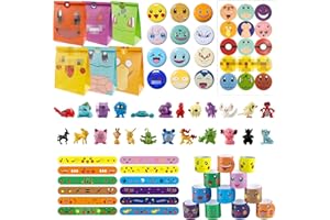 CrinIotyx 60Pcs Party Mitgebsel Kindergeburtstag,Kindergeburtstag Mitgebsel set,Cartoon Spielzeug,24 Minifiguren Zufällig,12 Geschenktüten,12 Schnapparmbänder,12 Anime Abzeichen, Kinder Geschenke