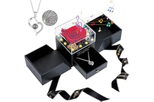 Geegear Caja de Regalo de Rosas Reales preservadas con Collar I Love You Flores Rojas preservadas Regalos para su Madre, Esposa, Mujer, cumpleaños, Aniversario, día de San Valentín, día de la Madre
