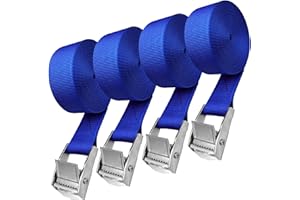 AULESE Cinghia di fissaggio 2.5m, 4 Pezzi blu Cinghie di tensione, Cinghia di Ancoraggio con Chiusura sicura del carico resistenza fino a 250 kg, Fissaggio Trasporto di Bagagli