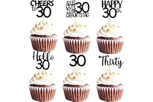 ALEGRE Cupcake Deko 30 Geburtstag Männer Frauen,24 Stück Schwarz Tortendeko 30 Geburtstag,Hello 30 Muffin Deko,Cheers to 30 Kuchendeko Thirty,Glitzer Hello 30 Cupcake Topper 1995