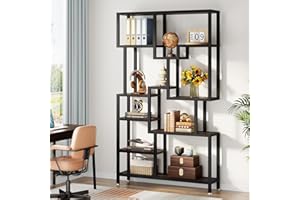 Tribesigns Przemysłowy 7-poziomowy regał na książki, 180 cm wysokości, regał na książki, drewniany regał na książki, otwarty regał wystawowy z metalową ramą, do salonu, biura domowego, rustykalny brąz