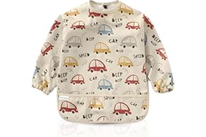 NAIZONE Baberos Bebe Impermeables con Mangas - Babero con Mangas Impermeable 12 Meses o Más | BLW - Babero Bebe Impermeable Con Bolsillo - Babero Bebe Manga larga | Lavable a Máquina - Durabilidad